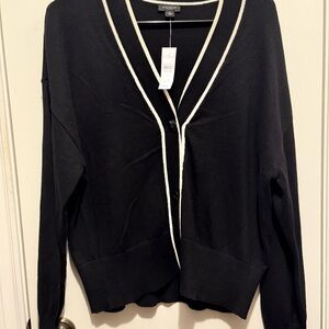 Ann Taylor Black Cardigan with Cream Accents